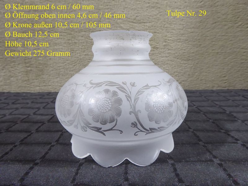 Jugendstil Glas Lampenschirm Weiß Matt Satiniert Geätzt Tulpe Lampenglas Glasschirm Alt Antik Stil