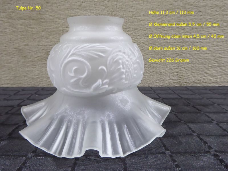Glas Lampenschirm Jugendstil grau weiß satiniert Lampenglas Tulpenglas Glasschirm Alt Antik Stil