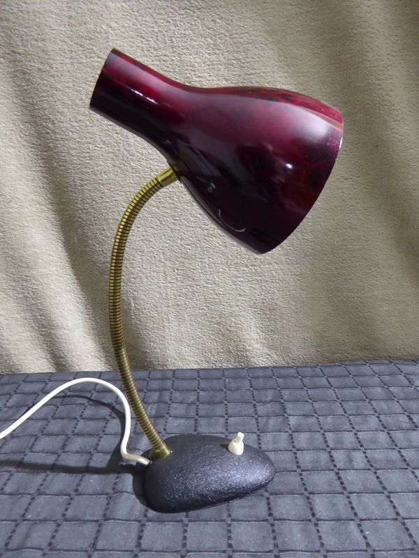 50/60er Jahre Lampe Tischlampe Mid Century Leselampe Nachttischlampe Rot Schwarz