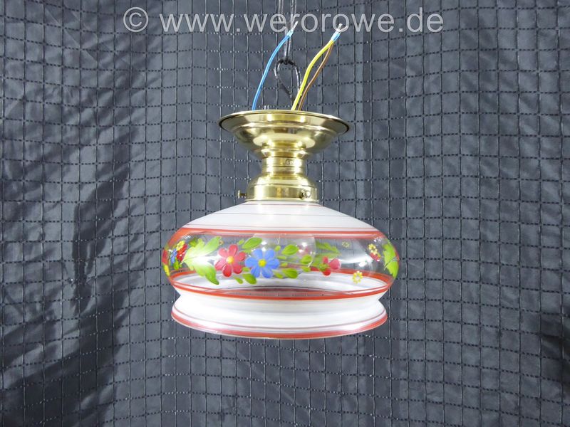 Deckenlampe Glaslampe D.R.G.M. Alt Antik Messing Baldachin Handbemalt