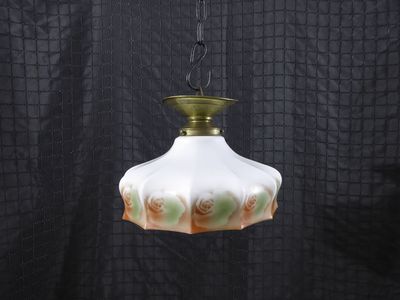 Antik Hängelampe Deckenlampe Glaslampe Opalglas Weiß Spritzdekor Reform D.R.P.