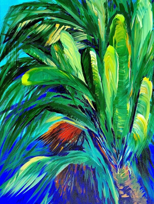 Naples palm tree. Giclee print on canvas.