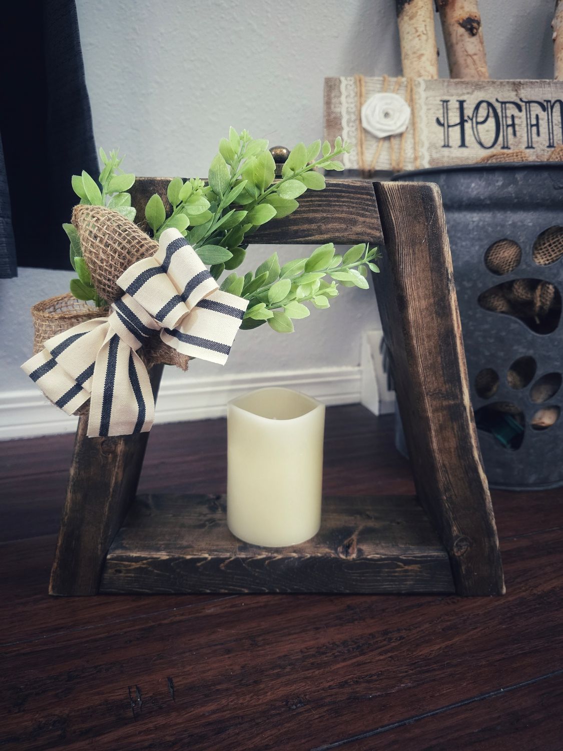 12 inch Dark Walnut Lantern - White Stripe