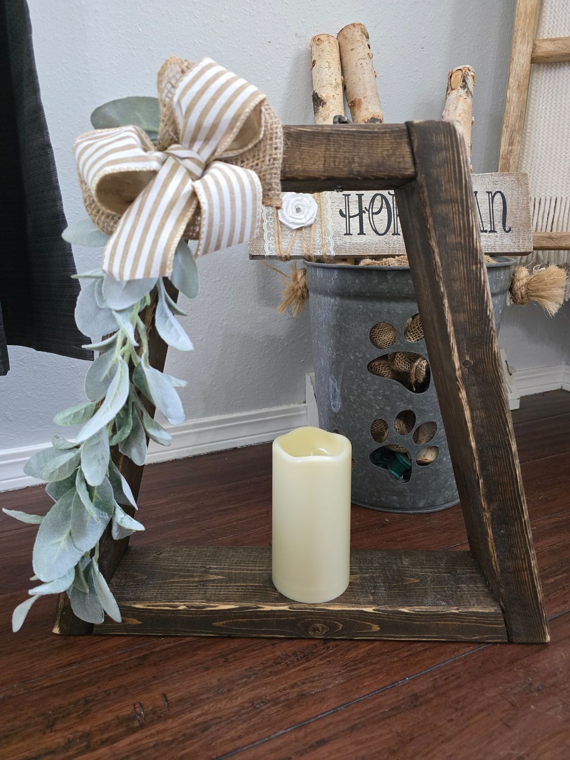 18 inch Dark Walnut Lantern - Side Greenery