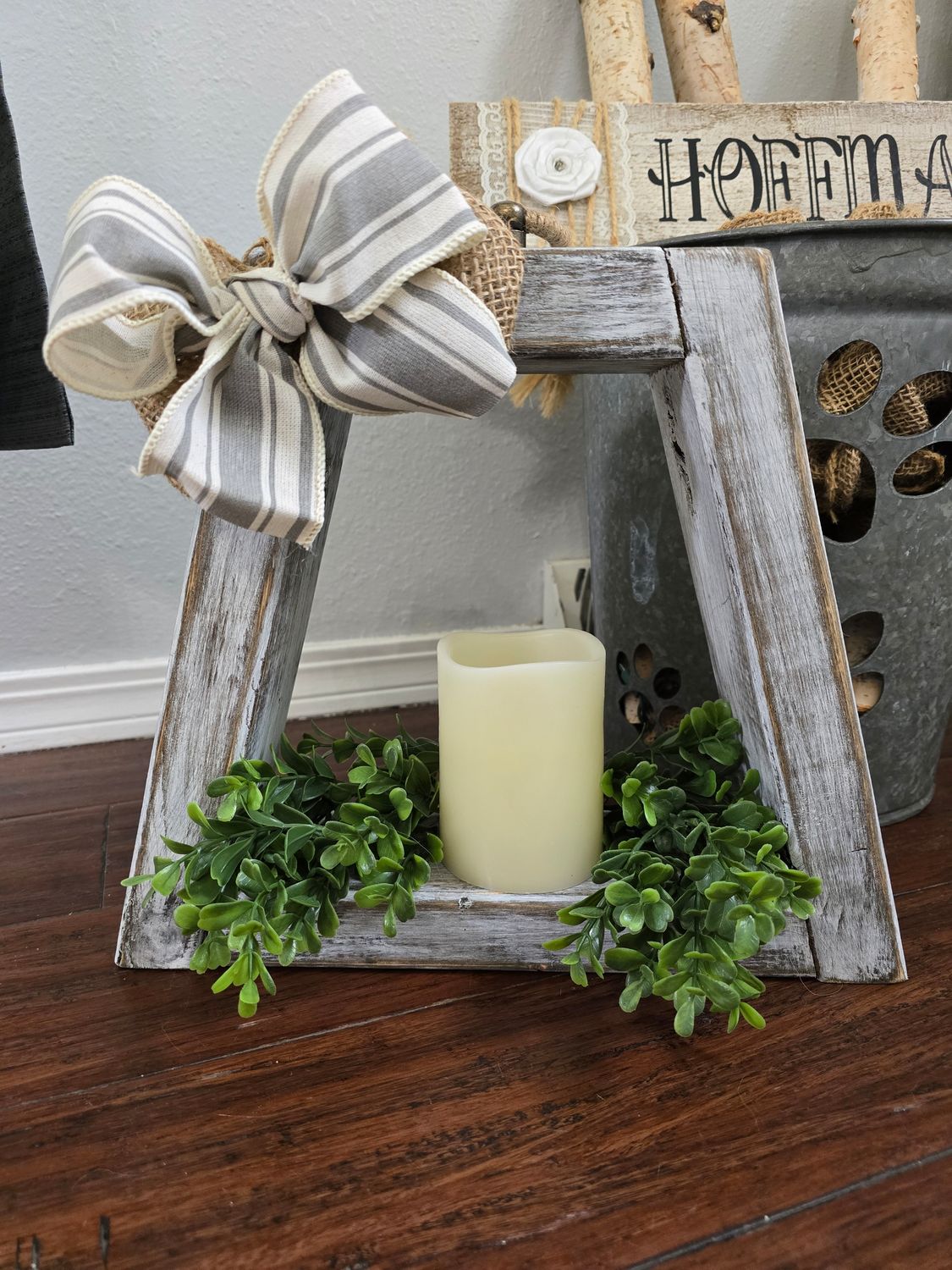 12 inch Whitwash Lantern - Bottom Greenery