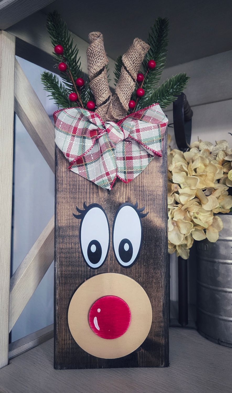 Large Reindeer - White Bow - Brown Nose
