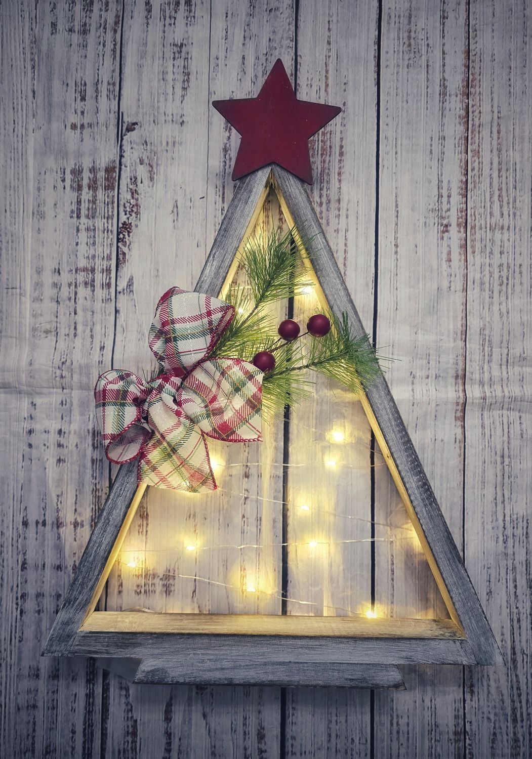 Whitewashed Lighted Tree - W/R/G