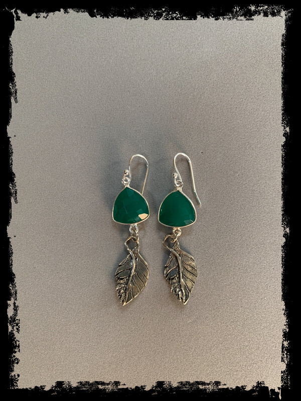 Sterling Leafs, Chalcedony Earrings