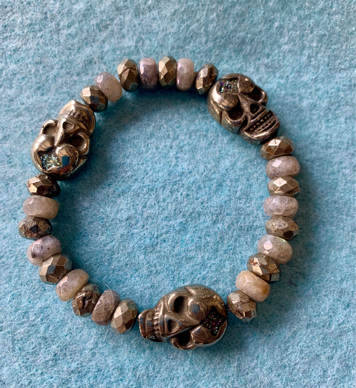 Pyrite Skull Bracelet