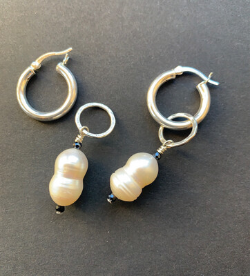 Double Pearl and Sterling Silver Hoop Earrings