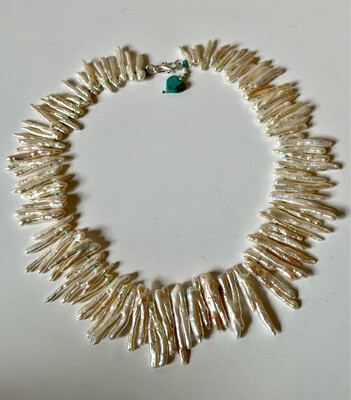 Stick Pearl and Turquoise Necklace