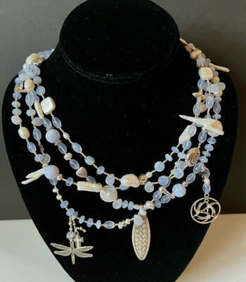 Chalcedony, Pearls and Silver Necklace