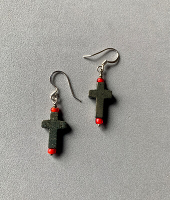 Pyrite/Red Bead Earrings
