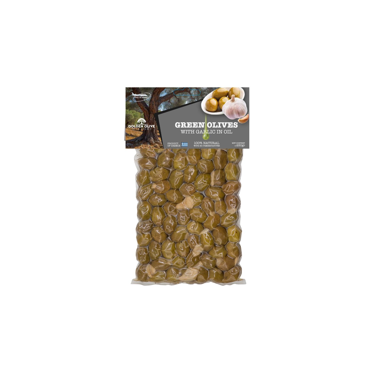 Green Olives with garlic in oil