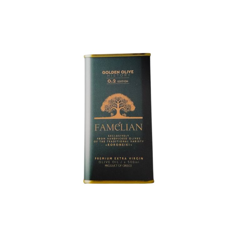Famelian Golden Olive History 0.2 premium extra virgin olive oil 500ml tin