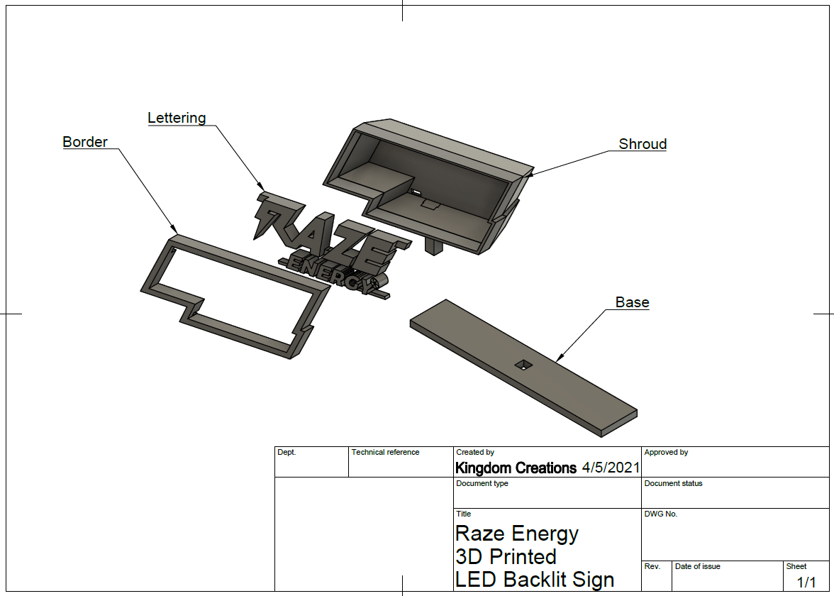 8.75&quot; x 5.5&quot; LED Raze Energy™ 3D Printed Sign