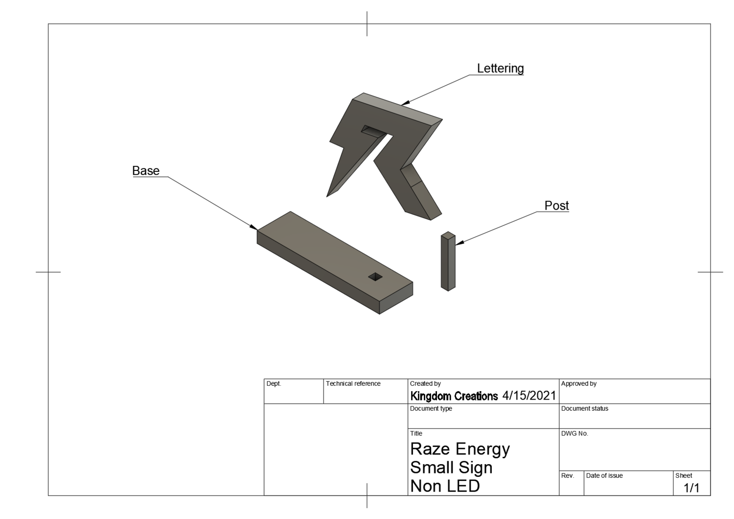 5.5&quot; x 5.5&quot; Raze Energy™ 3D Printed Sign (Small)