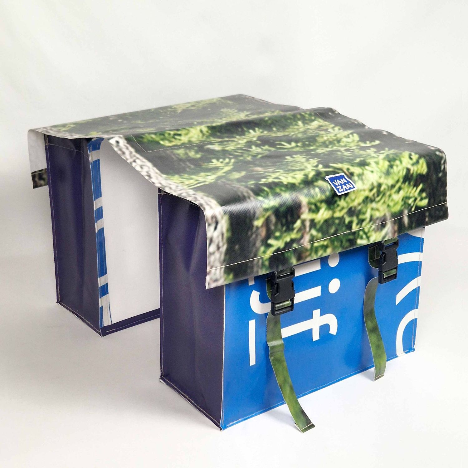 fietstas gras blauw
