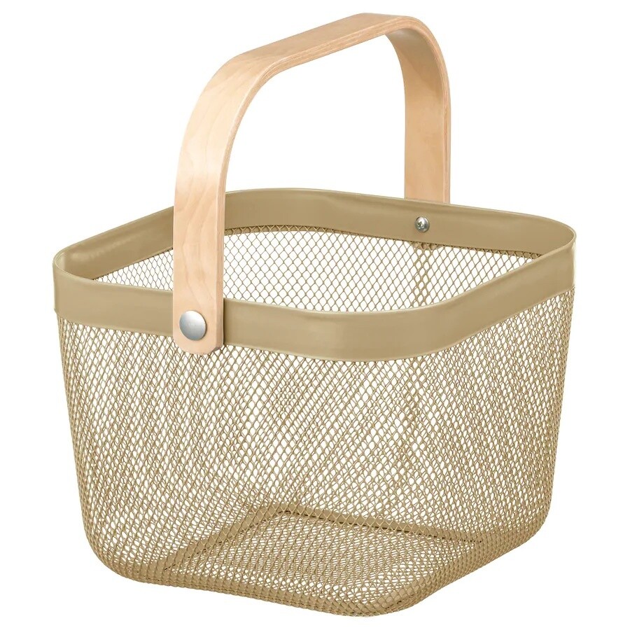 RISATORP Basket with Handle. 25x26x18 cm, Colors: Light Olive-Green