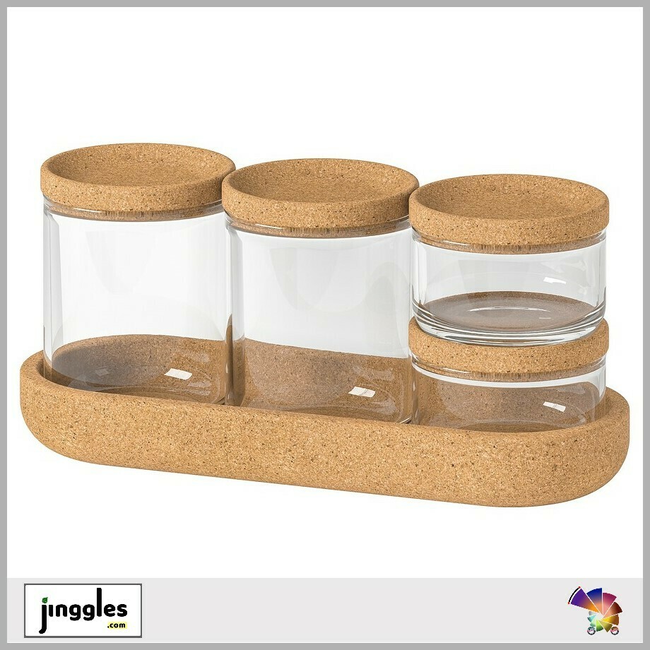 SAXBORGA Jars (4nos) with Lids and Tray. Set of 5. Glass Cork