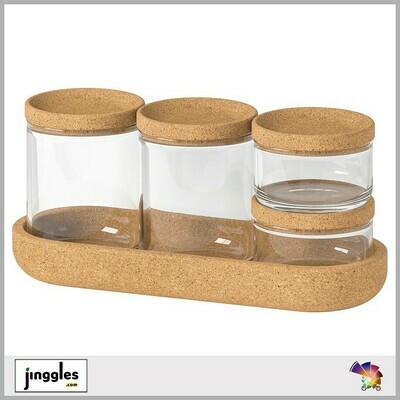 SAXBORGA Jars (4nos) with Lids and Tray. Set of 5. Glass Cork