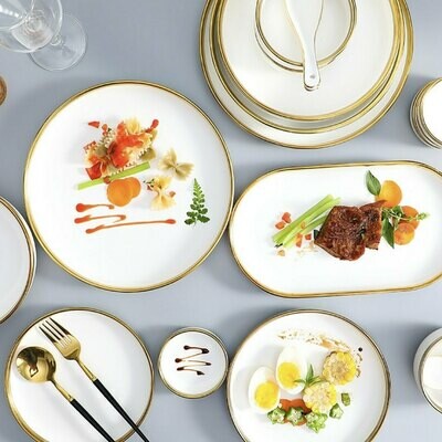 Nordic Style Ceramic Dineware. White and Gold