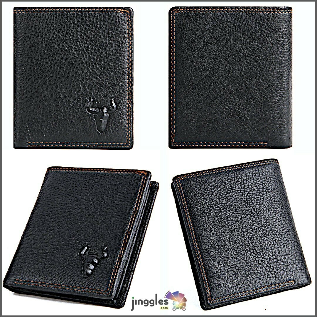 Men&#39;s Multifunctional Cowhide Genuine Leather Wallet., Leather Colors: Black Cowhide