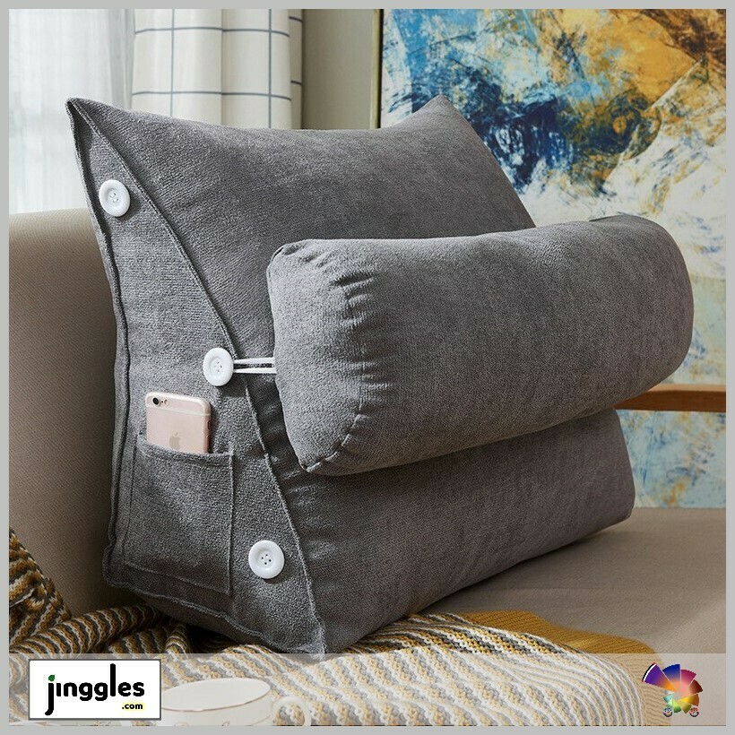 Backrest Pillow with Headrest Cushion and Phone Pocket. Grey, Modern Colors:: Light Grey