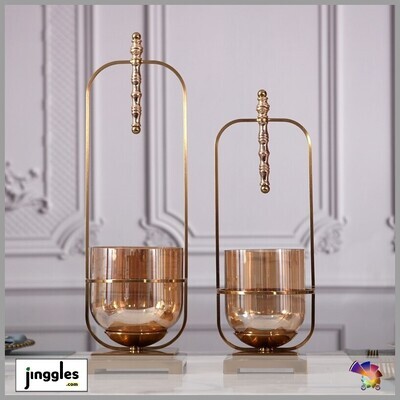 Metal and Glass Luxury Modern Desktop Vase for Flower Arrangement.