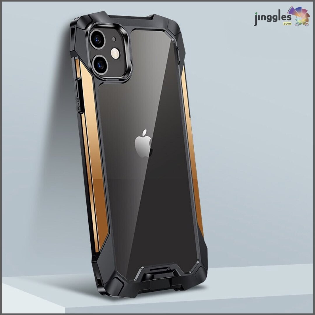 Anti-Drop Soft TPU Metal ​iPhone Case M1., iPhone Models: 12 / 12 Pro (Size: 146.7 x 71.5 x 7.4 mm), Back Design Colors: Gold