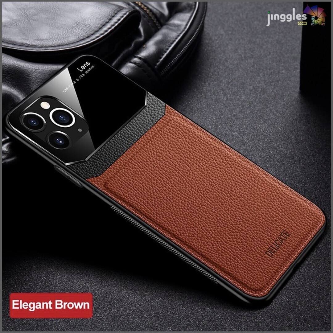 Slim Premium Leather Card Slots, Shockproof iPhone Case M3, iPhone Models: 12 / 12 Pro (Size: 146.7 x 71.5 x 7.4 mm), Design &amp; Colors: Elegant BROWN