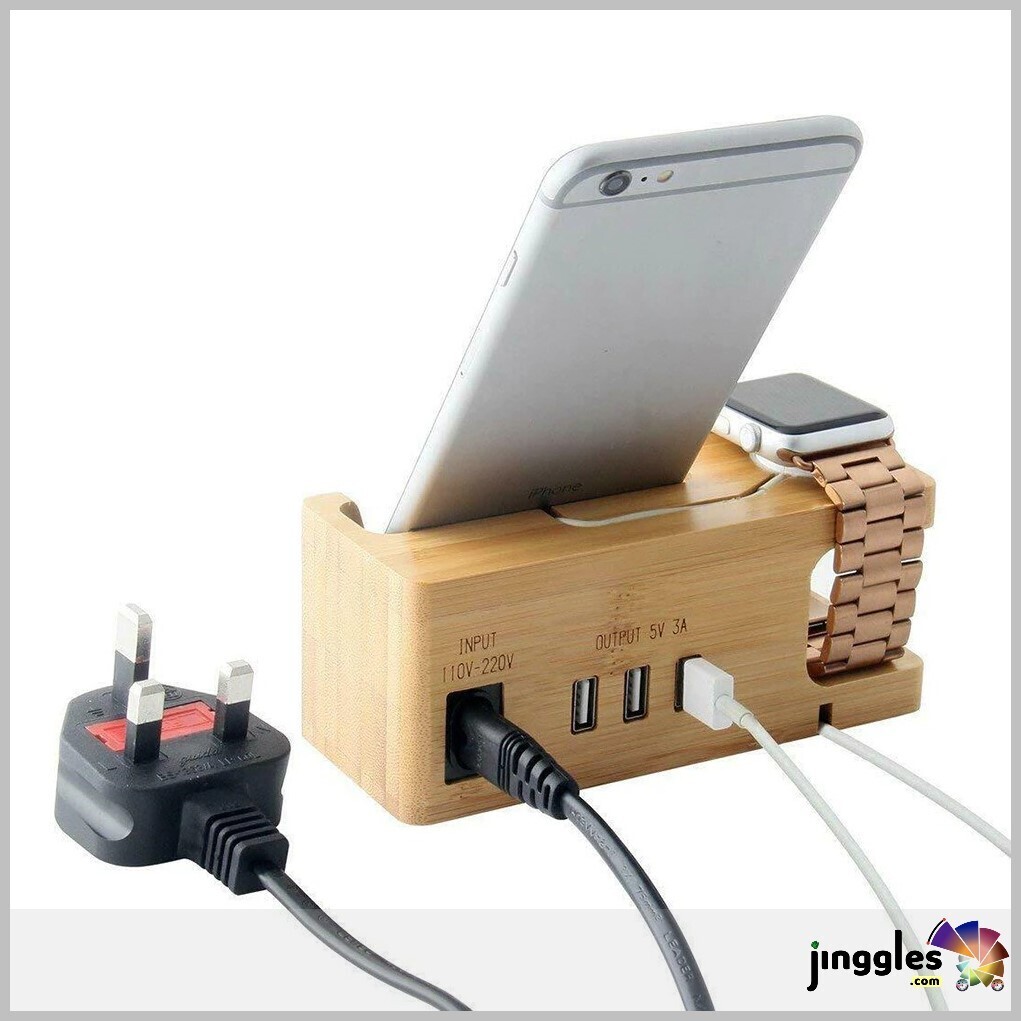 Bamboo Mobile Phone &amp; Cables Holder