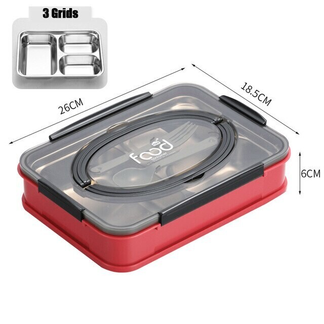 Portable 3/4 Grid Compartment Lunch Box, Portable Lunch Box: 3 Grid