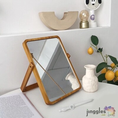 Glass  Make-up Mirror with wooden frame Nordic, vintage style