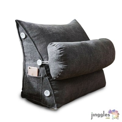 Backrest Pillow with Headrest Cushion and Phone Pocket. Grey