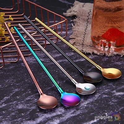 Long Handle Straw Stainless Steel Spoon