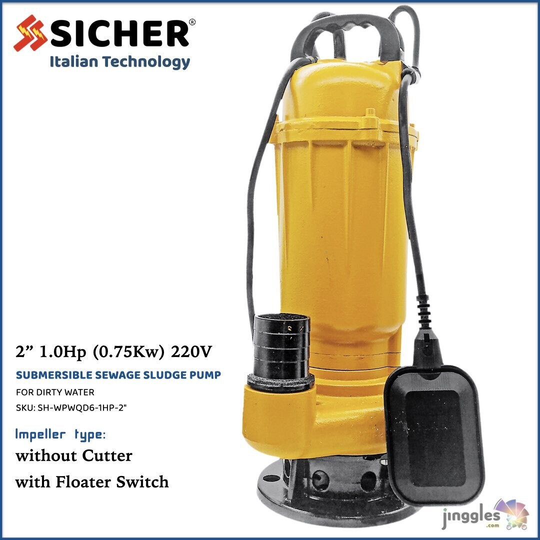 SICHER Sewage Submersible Water Pump. 2&quot;, 3&quot;, 4&quot;, 6&quot;. 1.0hp-10hp, Pump Outlet Size - Power - Current: 2&quot; : 1.0HP (0.75Kw) : 220V : Floater Switch, Impeller Type: without Cutter