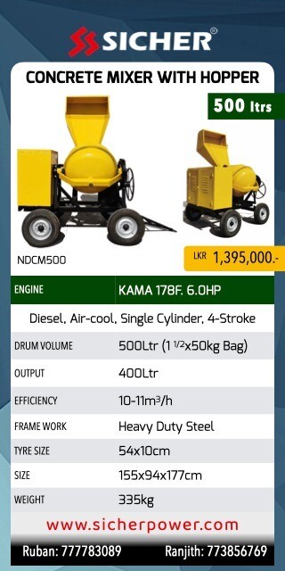 CONCRETE MIXER WITH HOPPER. Drum Volume: 500Ltr