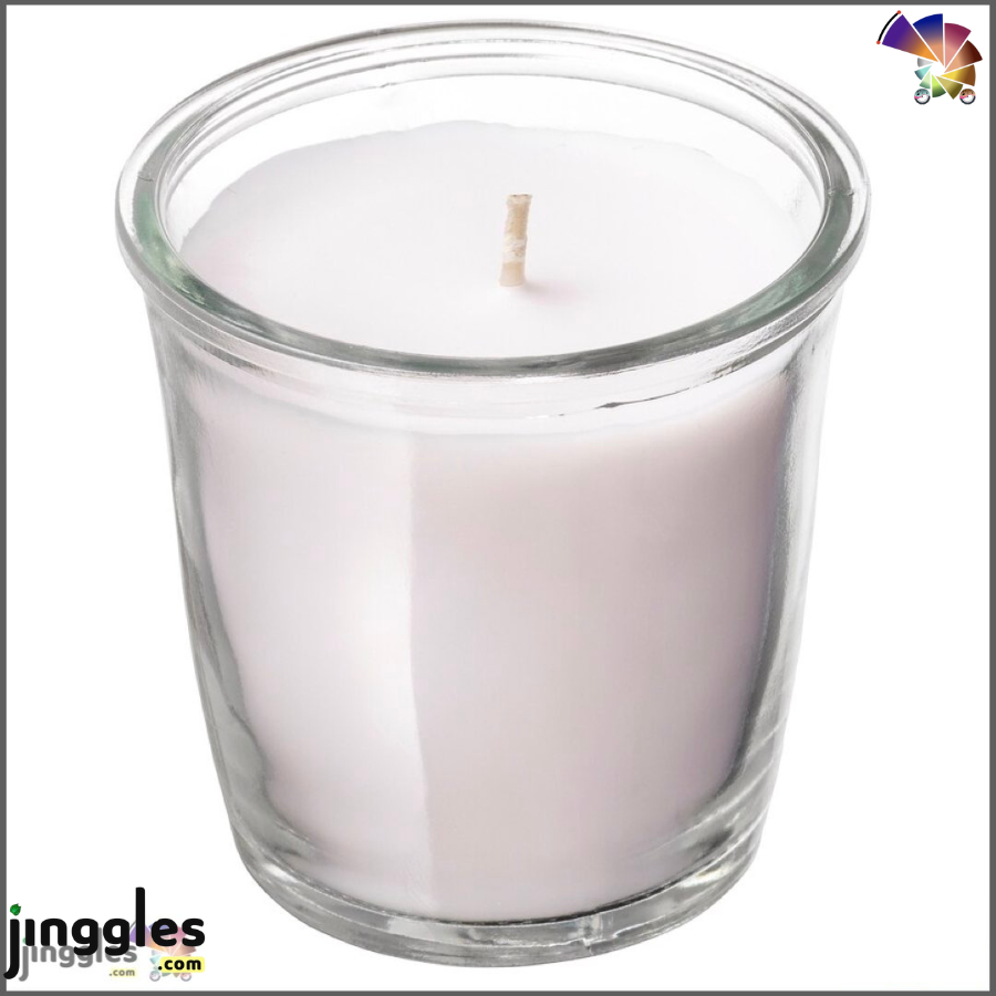 SMÅTREVLIG Scented Candle in Glass. Vanilla and sea salt/natural. 7cm