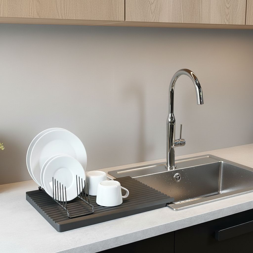 Dish Drainer Tray. Double-Sided. Black. 40x31cm