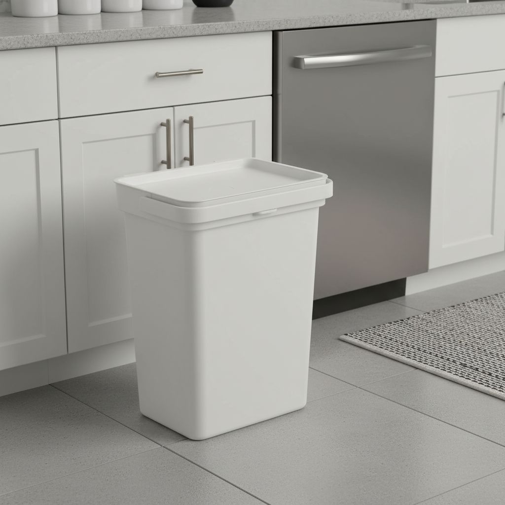 Trash Bin with Slipped Open Lid. Light Grey. 10L