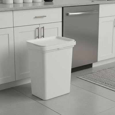 Trash Bin with Slipped Open Lid. Light Grey. 10L