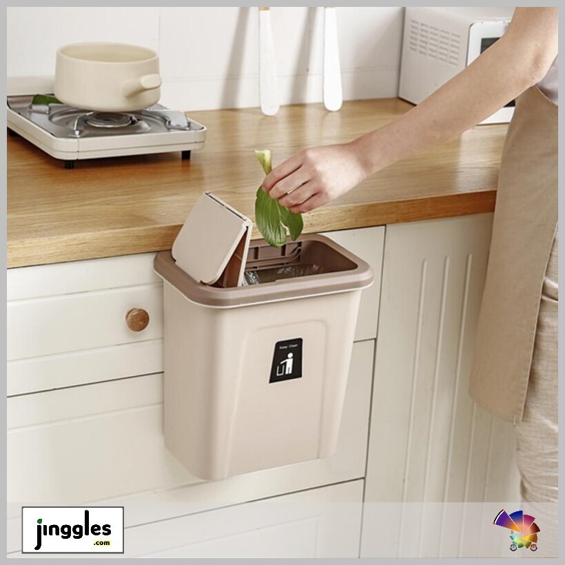 Trash Waste Bucket Bin with Sliding Lid. 7Ltr. Beige Color