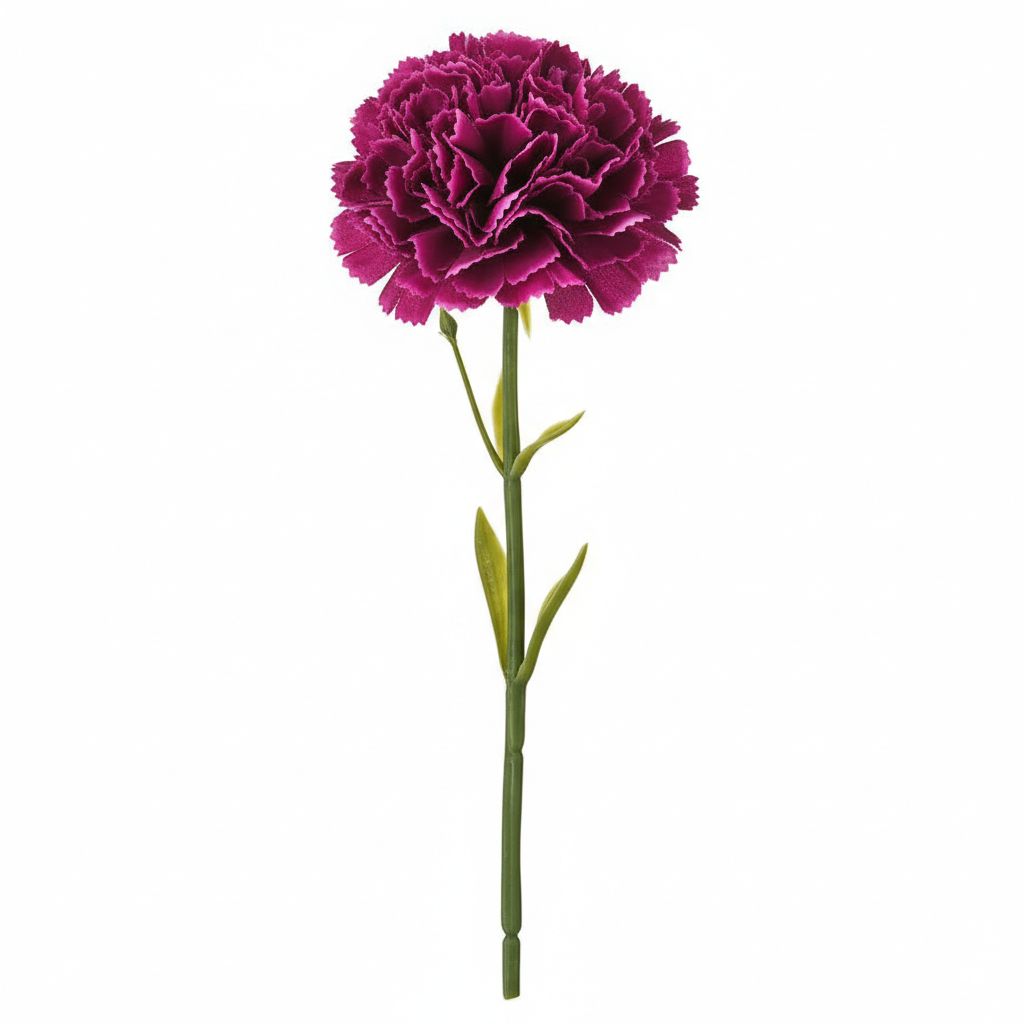 Artificial Maroon Carnation/Dark Lilac Flower with Leaves Stem