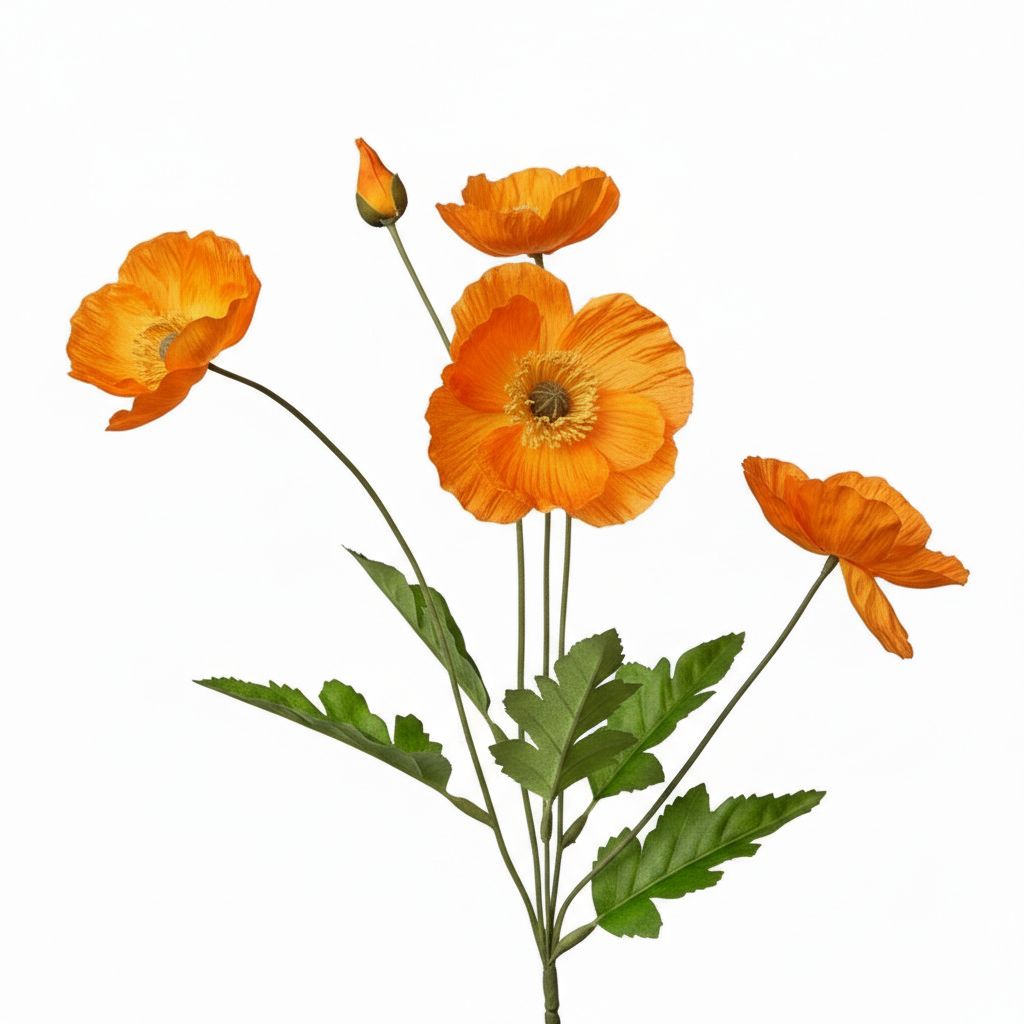 Artificial Orange Poppy Flower with Leaves and Stem