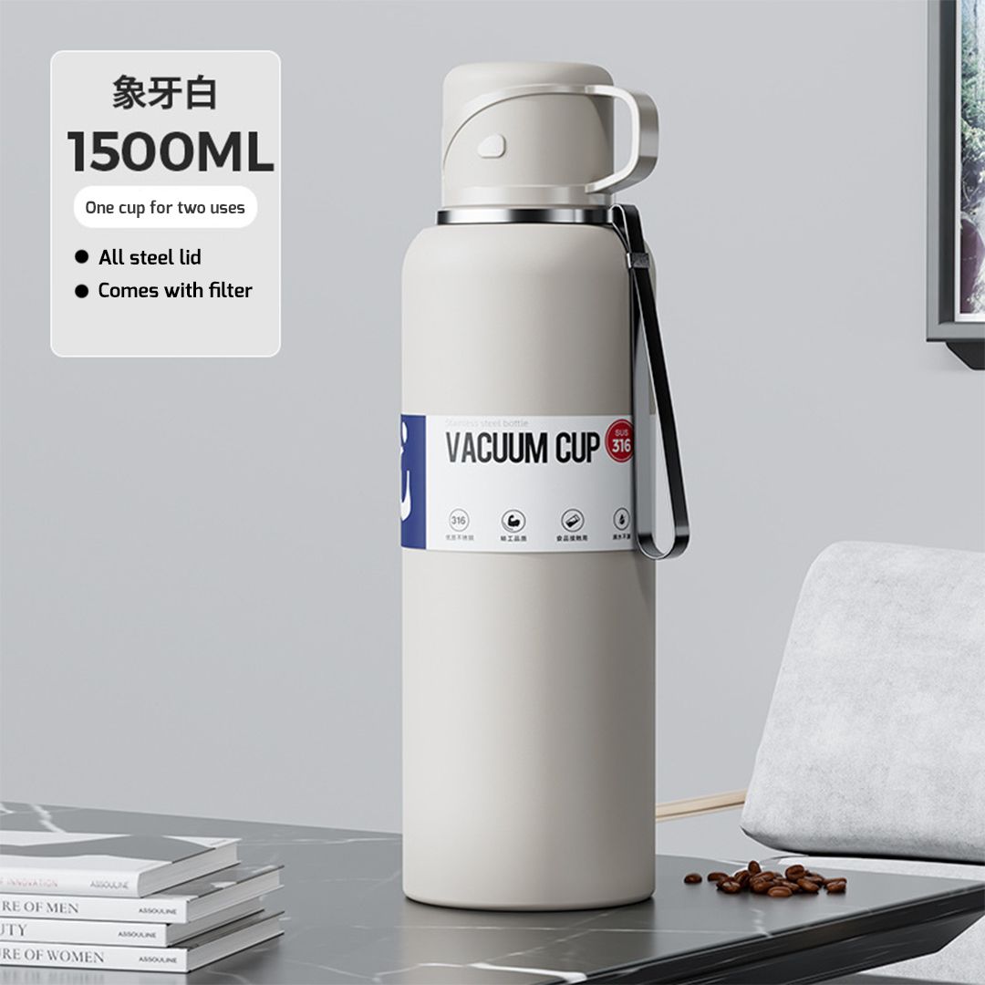 Smart Digital Display SS316 ​Thermos Vacuum Water Bottle Flask with cup. 1500ml.