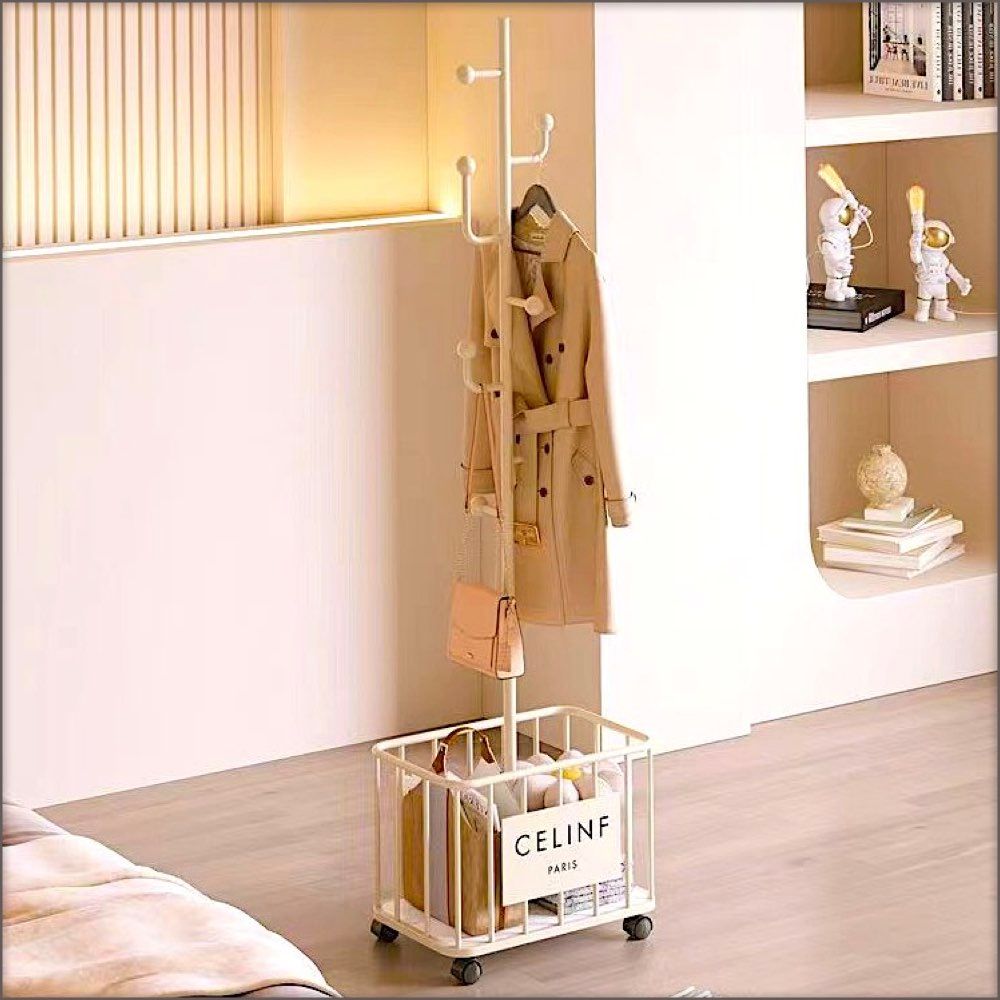 Mobile Cloth Hanger with Base Basket and Wheels.