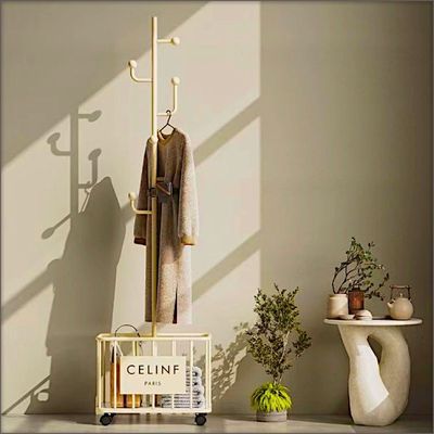 Mobile Cloth Hanger with Base Basket and Wheels.