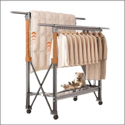 Telescopic Foldable Portable Clothes Hanger Rack with Wheels
