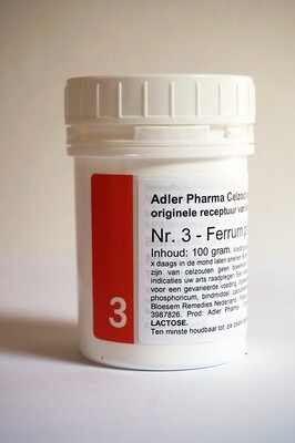 Adler Schüssler Celzout nr 3 Ferrum phosphoricum 100 gram